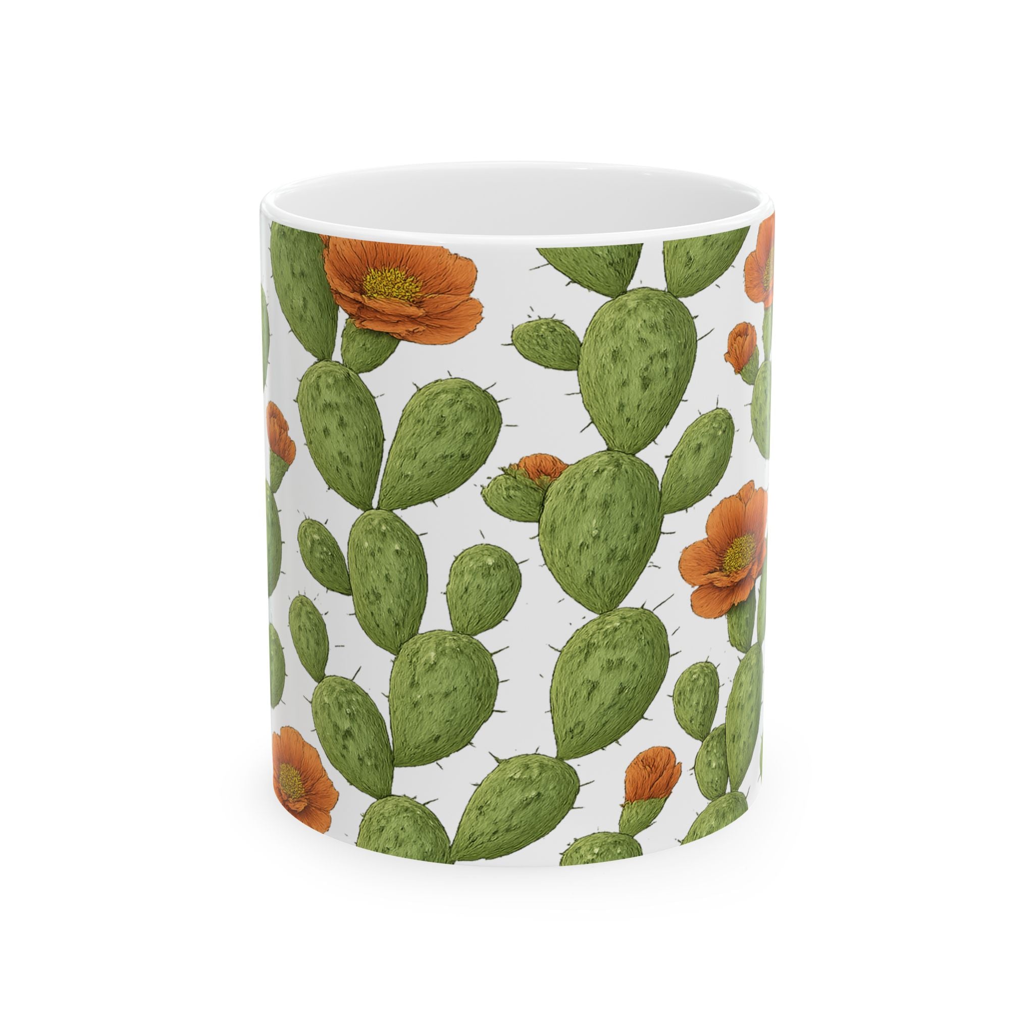 Botanical Prickly Pear Cactus Pattern Coffee Mug | Cactus Lover Gift | Ceramic Mug