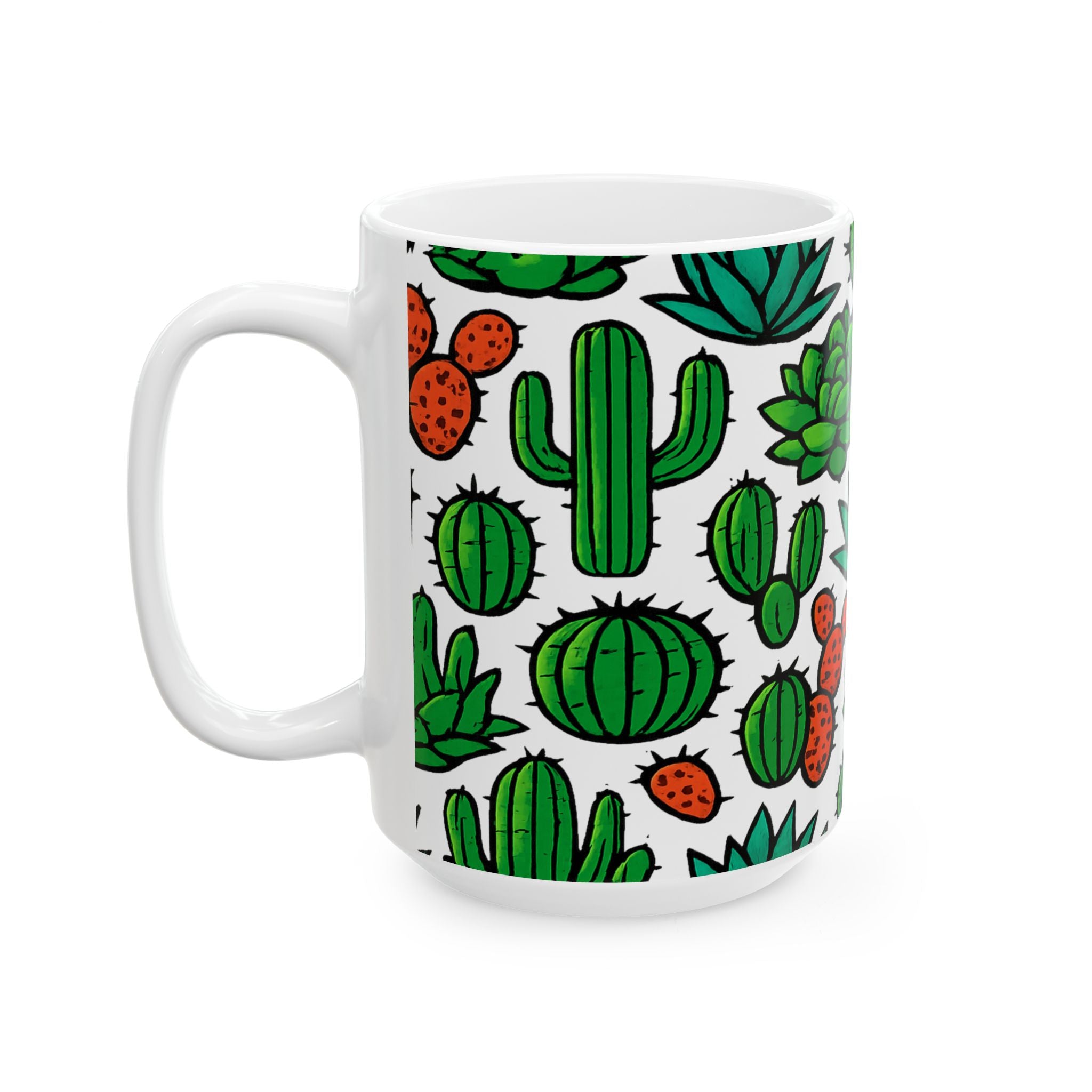 Bold Desert Garden Succulents Full Wrap Coffee Mug | Cactus Gift | Ceramic Mug