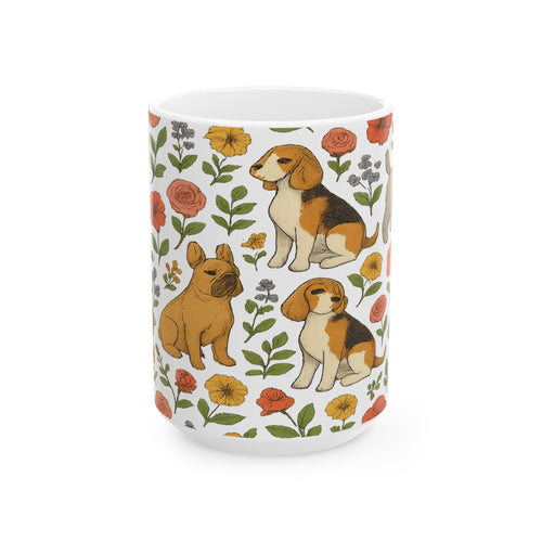Botanical Dogs And Flowers Full Wrap Coffee Mug | Dogs Gift | Ceramic Mug