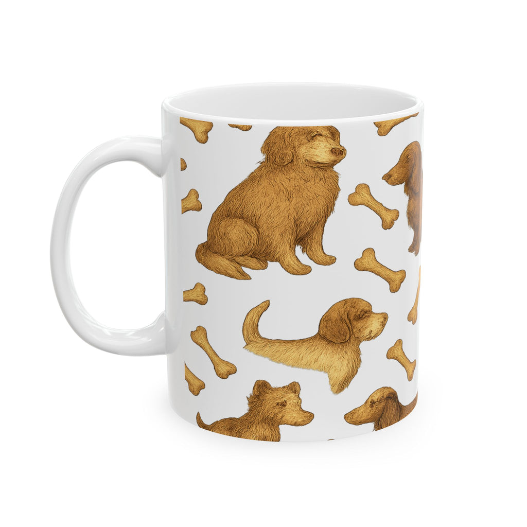 Vintage Dogs With Bones Full Wrap Coffee Mug | Dogs Gift | Ceramic Mug