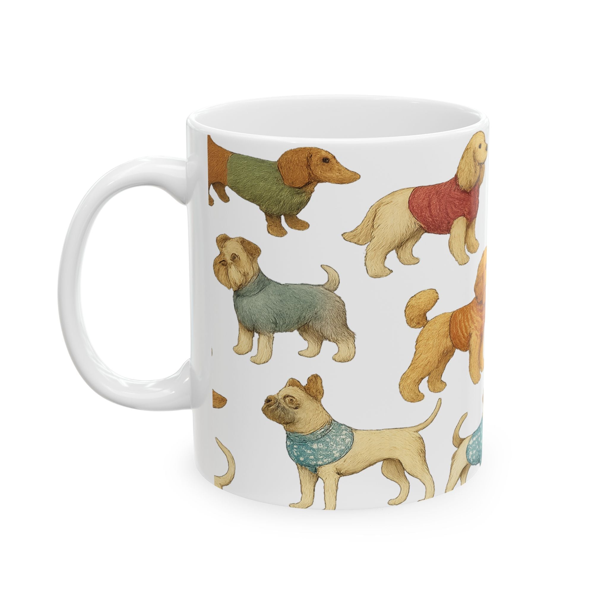 Botanical Dogs In Sweaters Full Wrap Coffee Mug | Dogs Gift | Ceramic Mug
