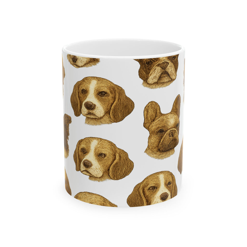 Vintage Dog Faces Full Wrap Coffee Mug | Dogs Gift | Ceramic Mug