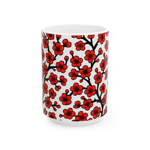 Bold Cherry Blossom Branches Full Wrap Coffee Mug | Flowers Gift | Ceramic Mug