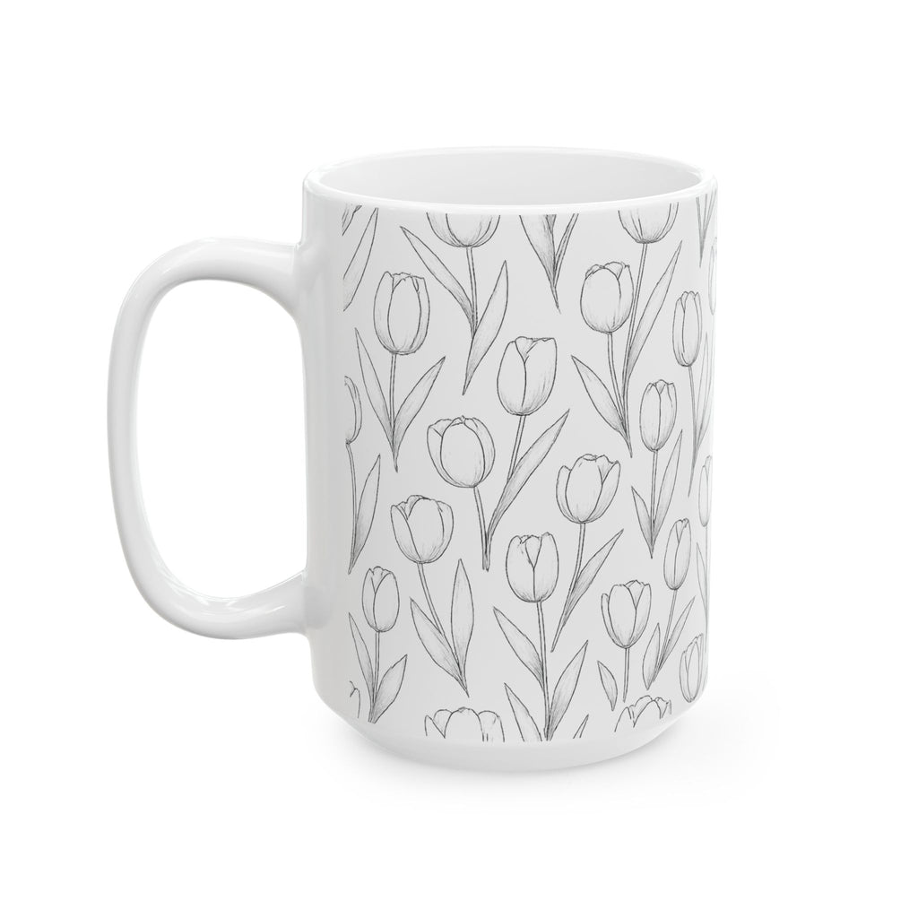 Delicate Tulip Garden Full Wrap Coffee Mug | Flowers Gift | Ceramic Mug