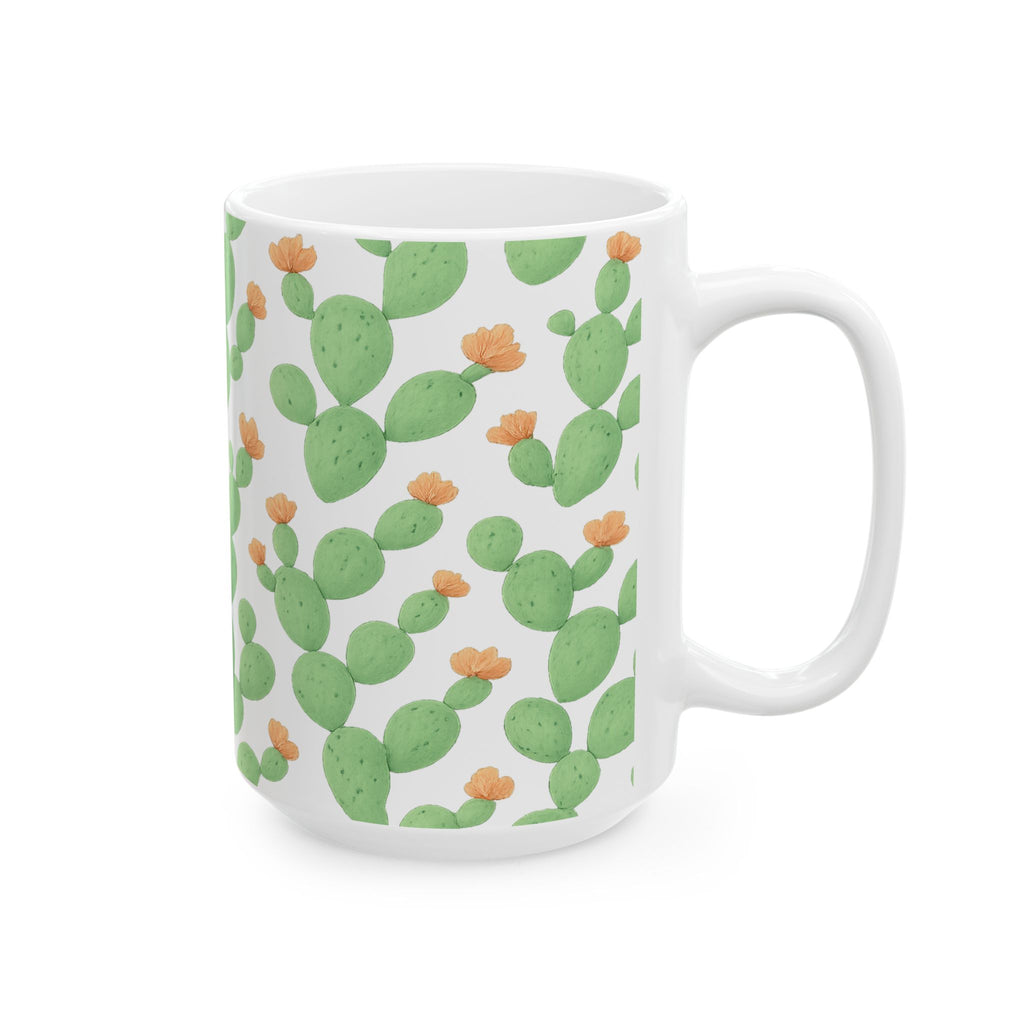 Watercolor Prickly Pear Cactus Full Wrap Coffee Mug | Cactus Gift | Ceramic Mug