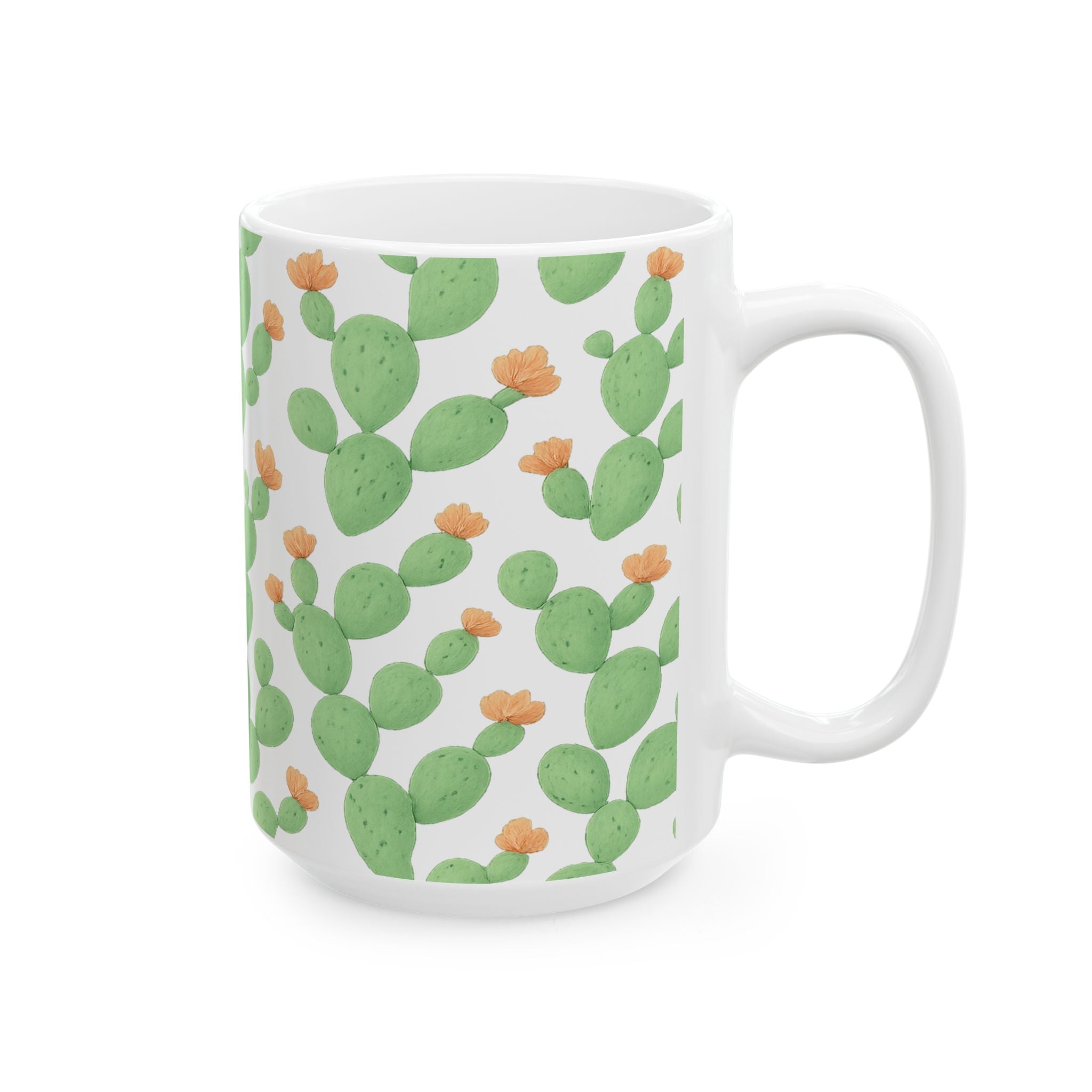 Watercolor Prickly Pear Cactus Full Wrap Coffee Mug | Cactus Gift | Ceramic Mug