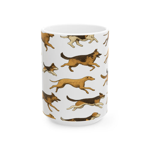 Botanical Running Dogs Full Wrap Coffee Mug | Dogs Gift | Ceramic Mug