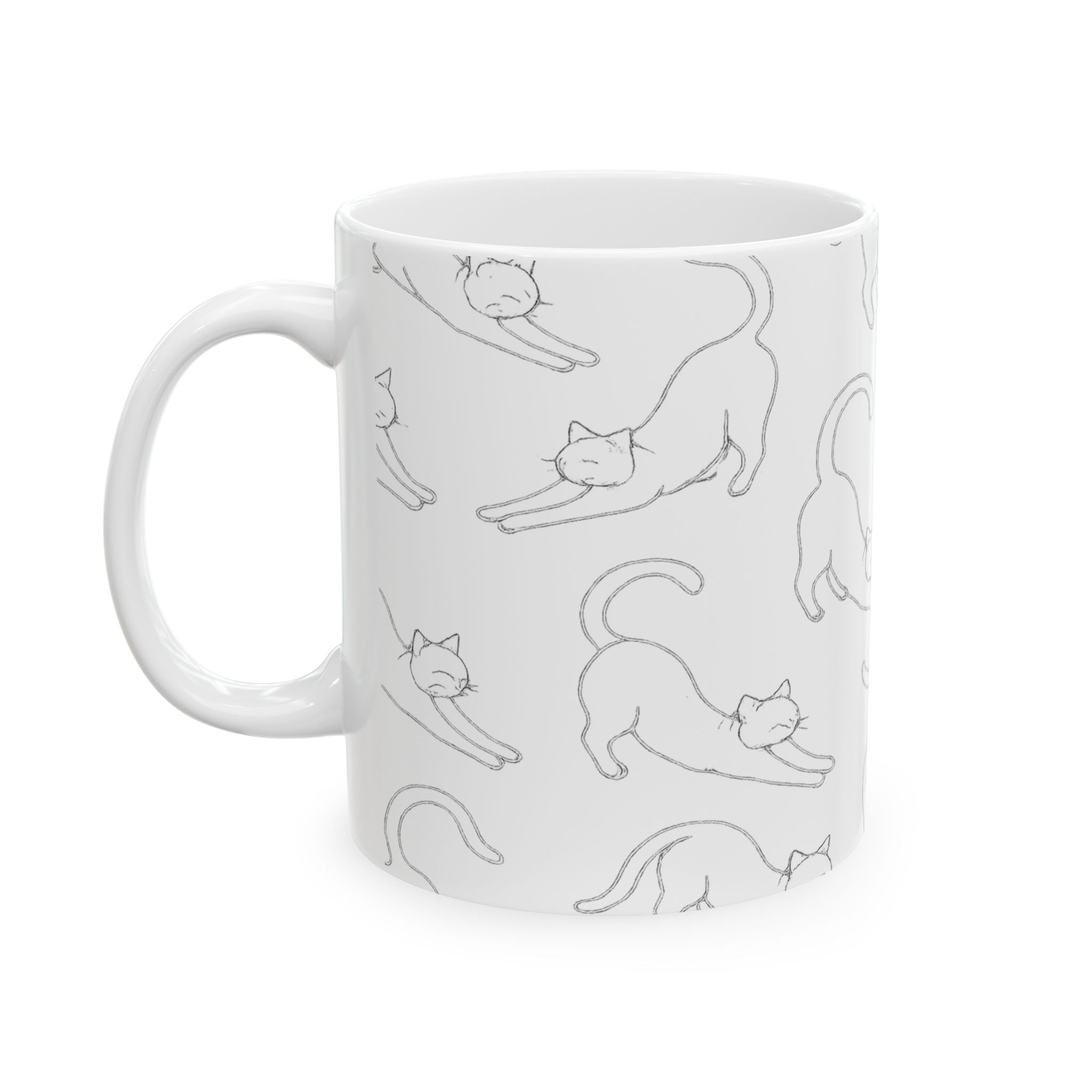 Delicate Stretching Cats Full Wrap Coffee Mug | Cats Gift | Ceramic Mug