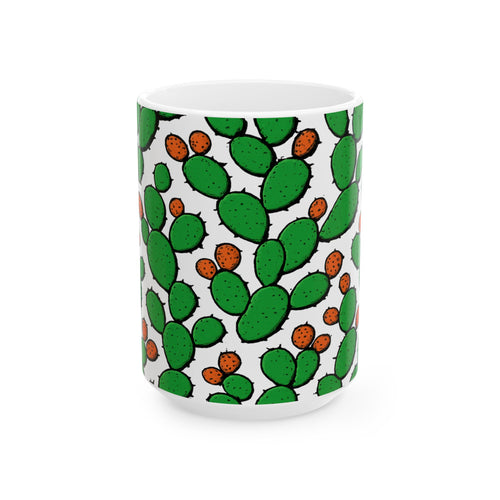 Bold Prickly Pear Cactus Full Wrap Coffee Mug | Cactus Gift | Ceramic Mug
