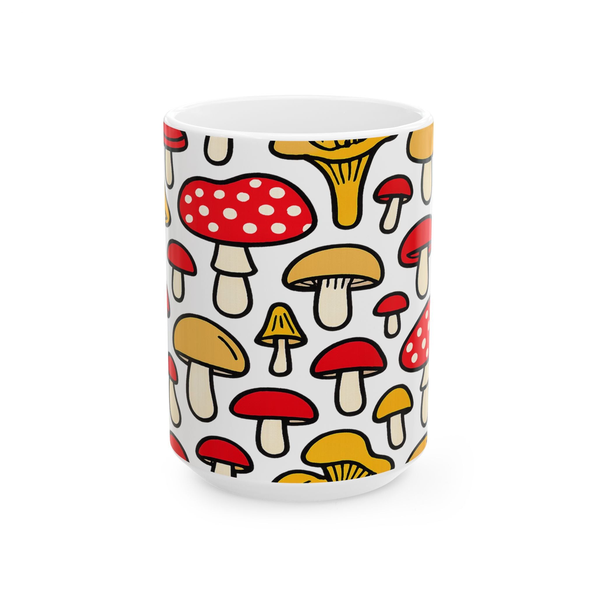 Bold Forest Mushrooms Pattern Coffee Mug | Mushrooms Lover Gift | Ceramic Mug
