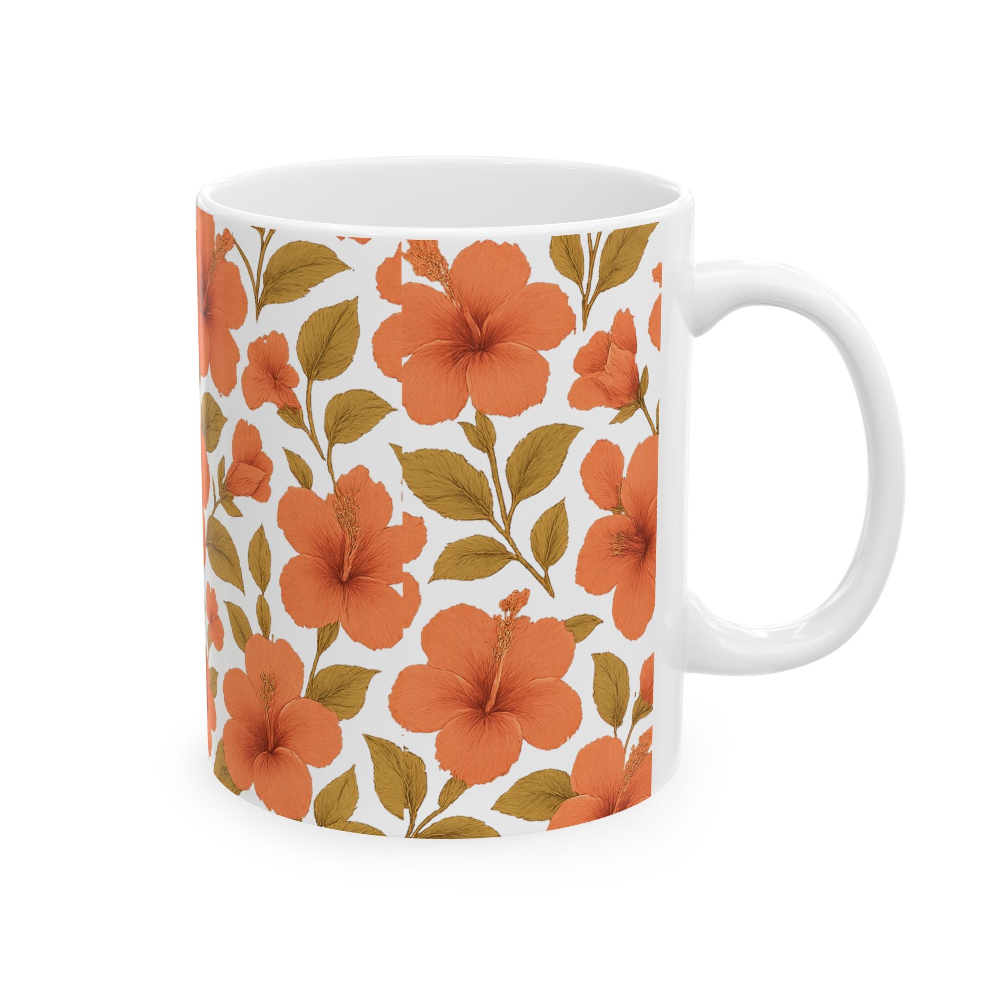 Vintage Hibiscus Tropical Full Wrap Coffee Mug | Flowers Gift | Ceramic Mug