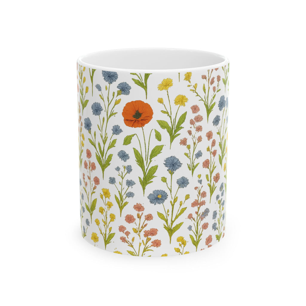 Botanical Wildflower Meadow Full Wrap Coffee Mug | Flowers Gift | Ceramic Mug