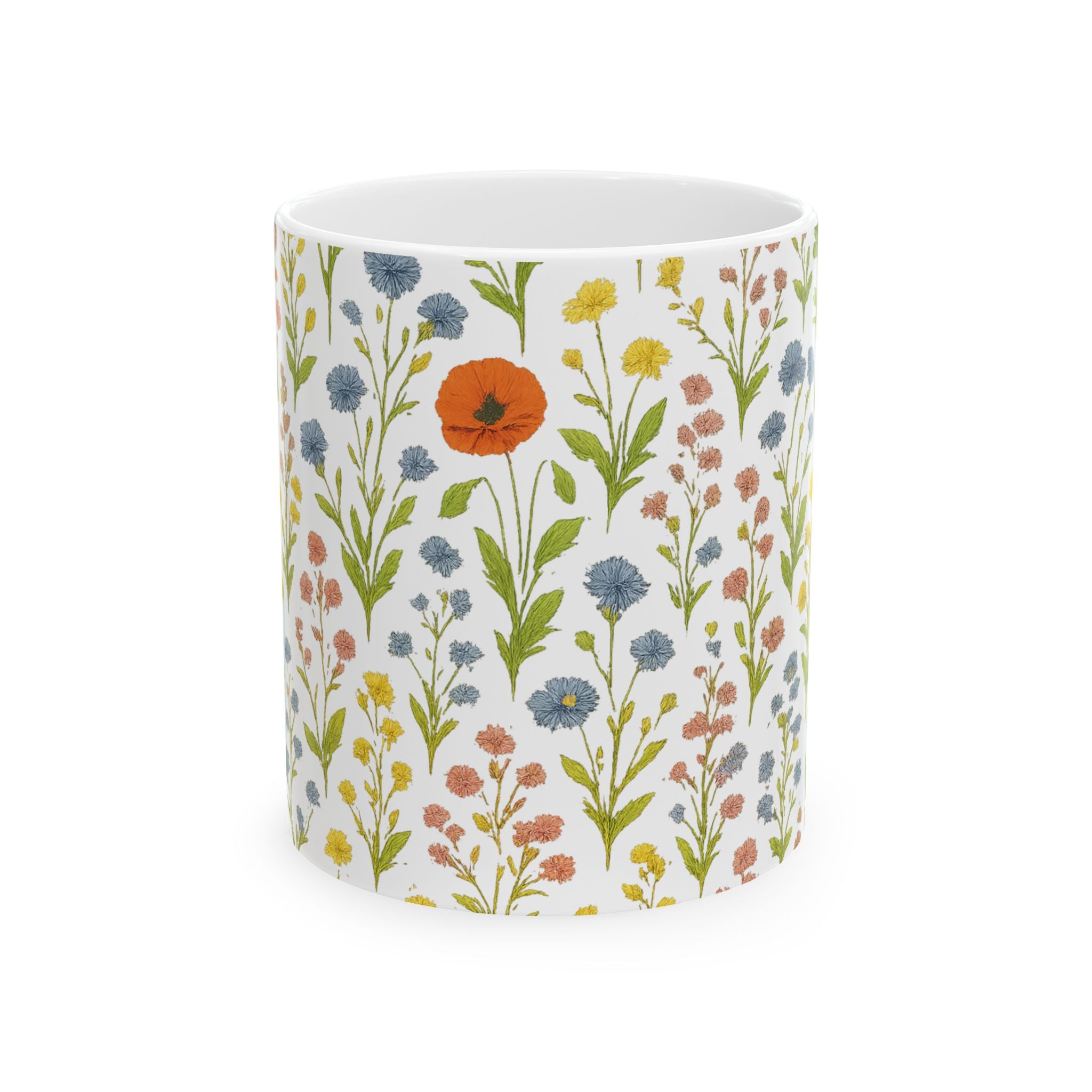 Botanical Wildflower Meadow Full Wrap Coffee Mug | Flowers Gift | Ceramic Mug
