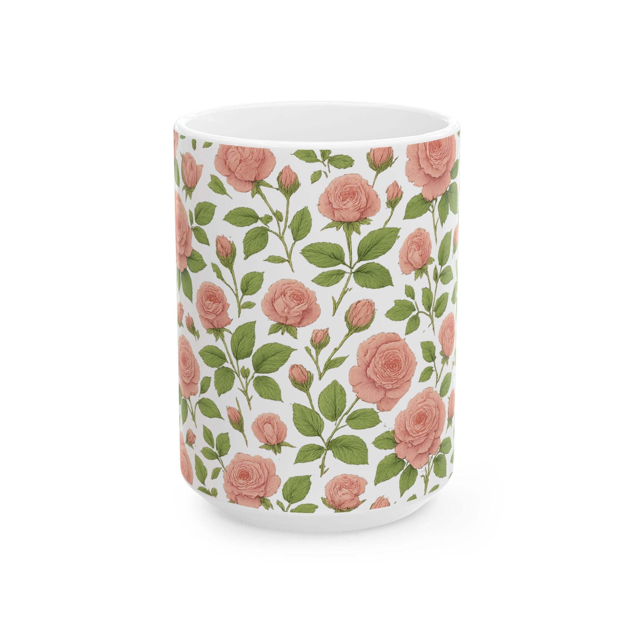 Botanical Pink Rose Garden Full Wrap Coffee Mug | Flowers Gift | Ceramic Mug