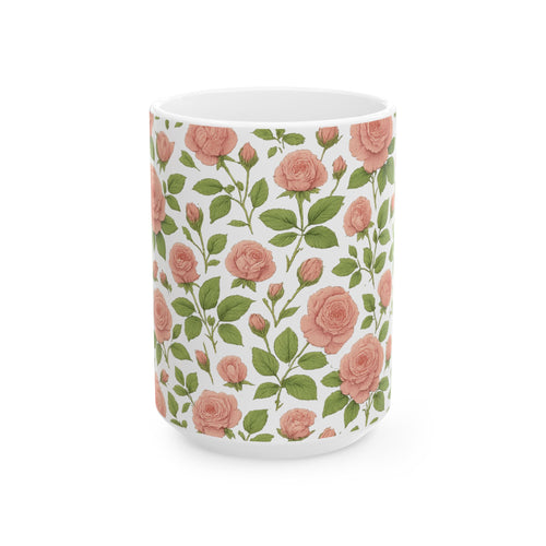 Botanical Pink Rose Garden Full Wrap Coffee Mug | Flowers Gift | Ceramic Mug