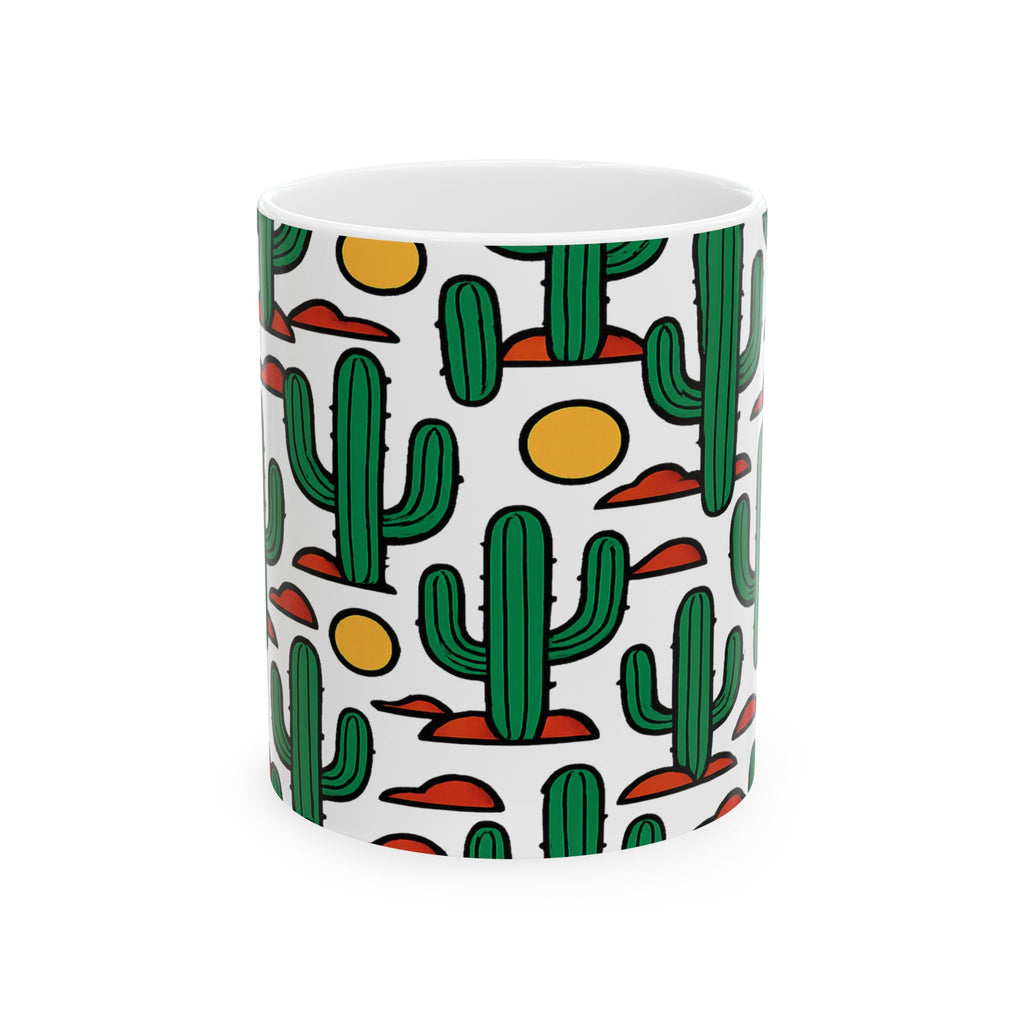 Bold Saguaro Cactus Desert Pattern Coffee Mug | Cactus Lover Gift | Ceramic Mug