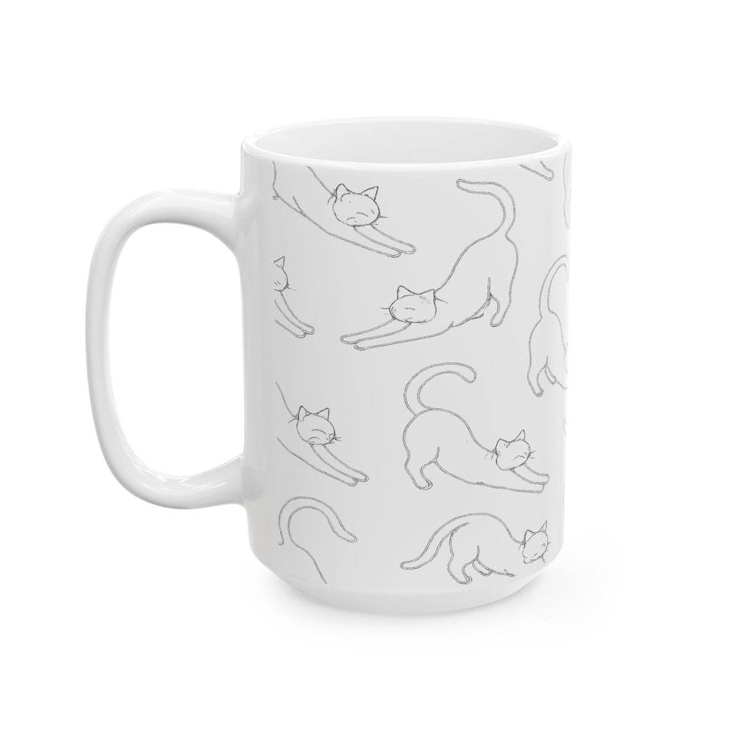 Delicate Stretching Cats Full Wrap Coffee Mug | Cats Gift | Ceramic Mug