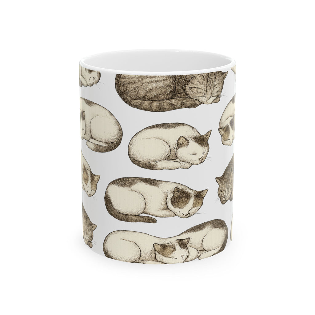 Botanical Sleeping Cats Full Wrap Coffee Mug | Cats Gift | Ceramic Mug