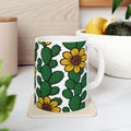Bold Blooming Cactus Flowers Full Wrap Coffee Mug | Cactus Gift | Ceramic Mug