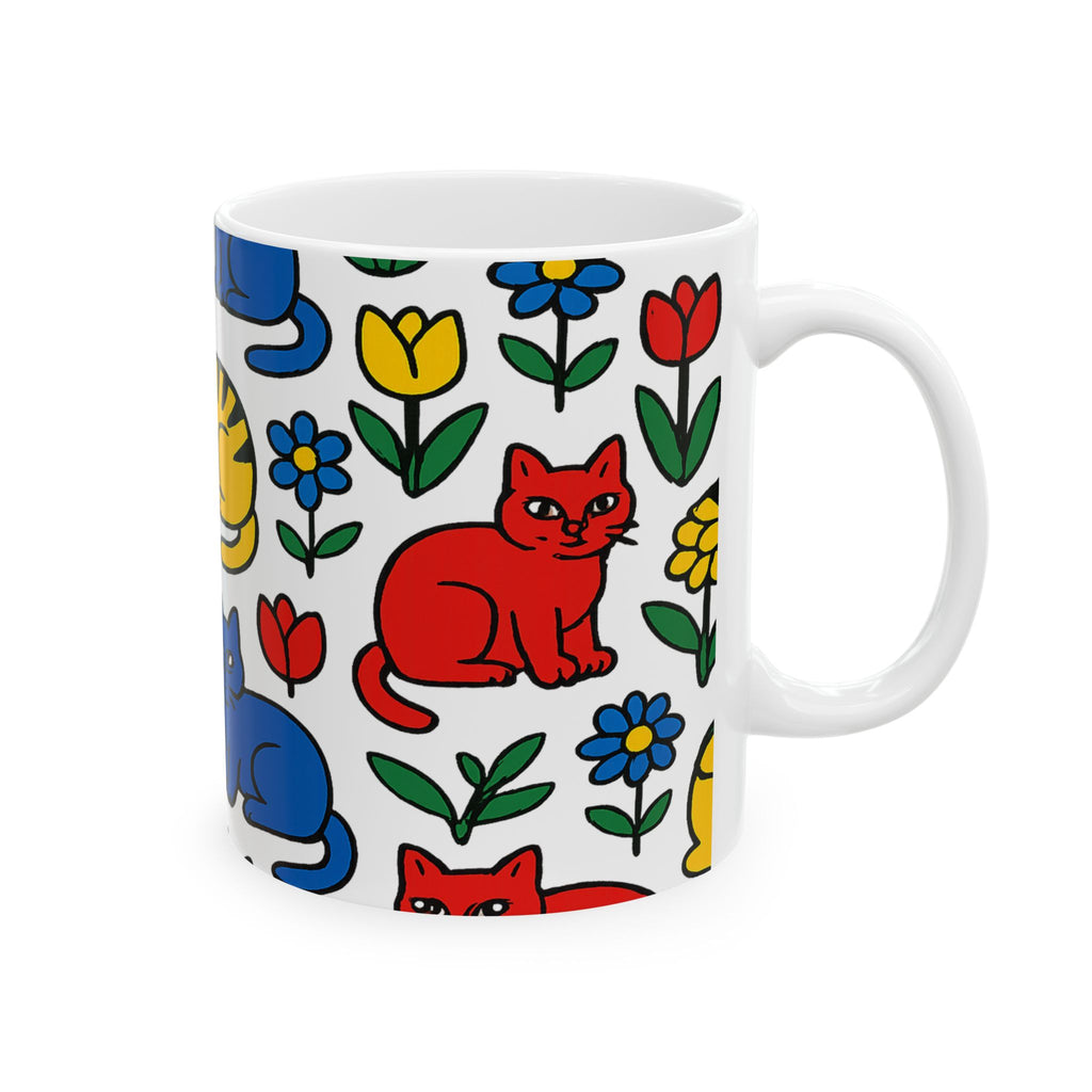 Bold Cats In Garden Full Wrap Coffee Mug | Cats Gift | Ceramic Mug