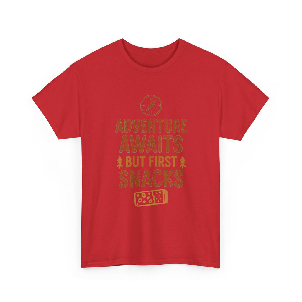 Adventure Awaits But First Snacks T-Shirt | Unique Gift | Graphic Tee