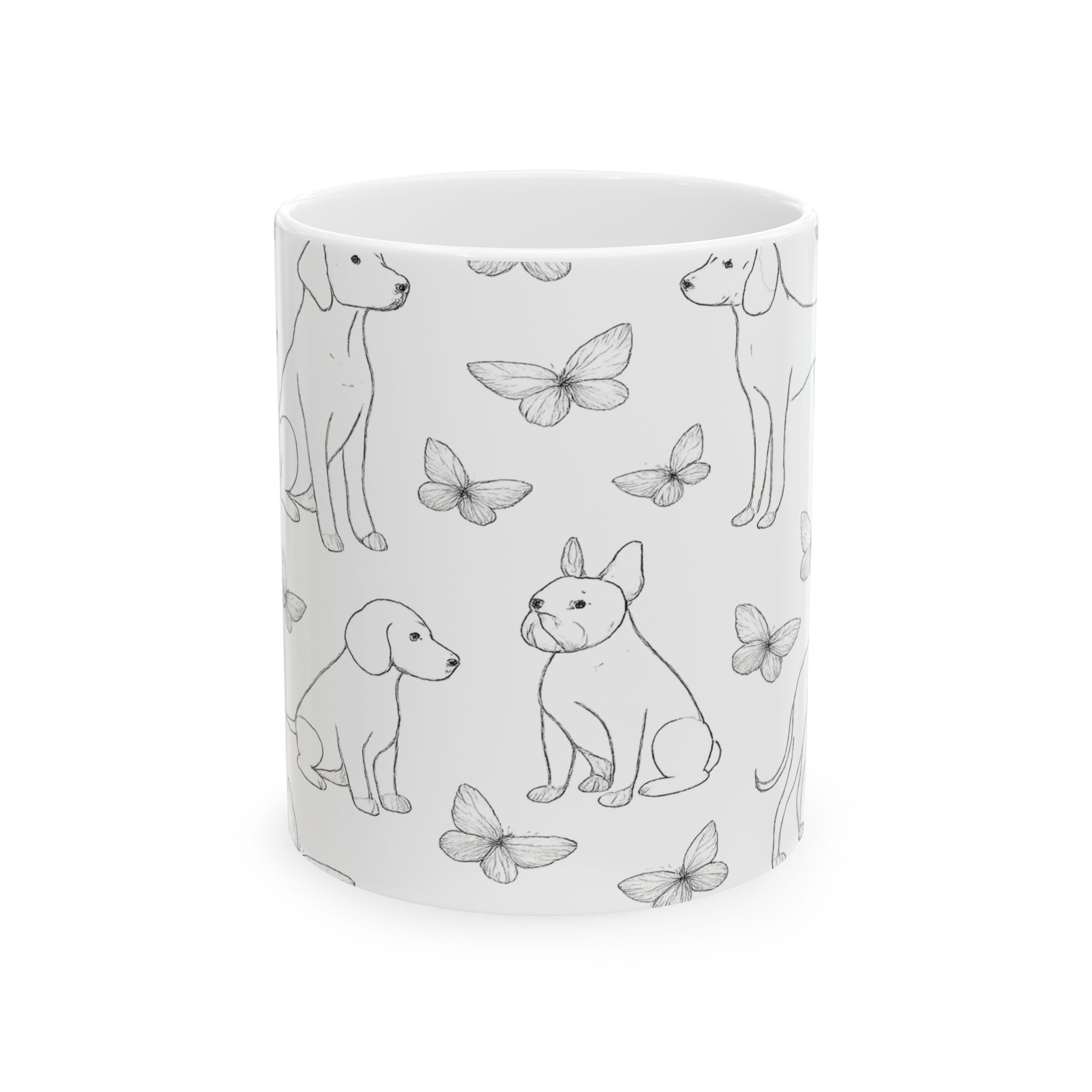 Delicate Dogs And Butterflies Full Wrap Coffee Mug | Dogs Gift | Ceramic Mug