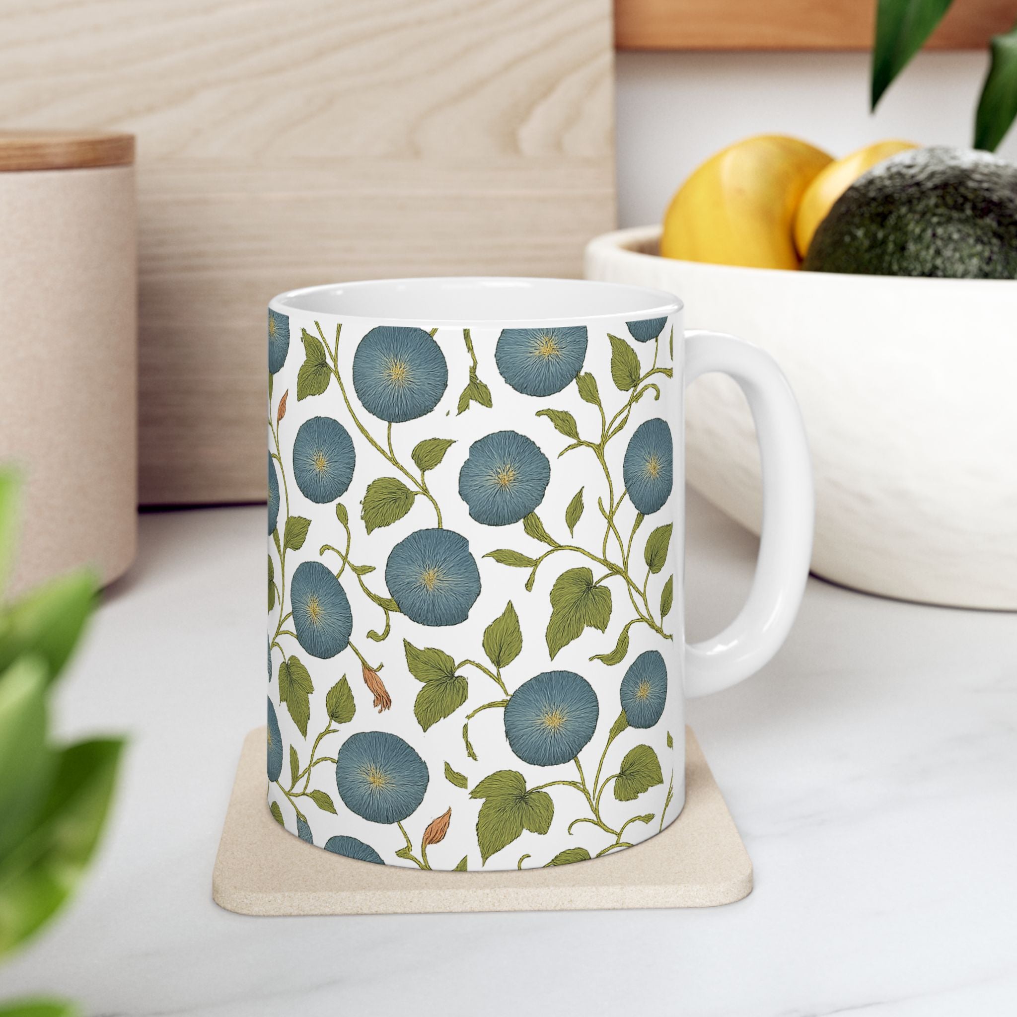 Vintage Morning Glory Vine Full Wrap Coffee Mug | Flowers Gift | Ceramic Mug