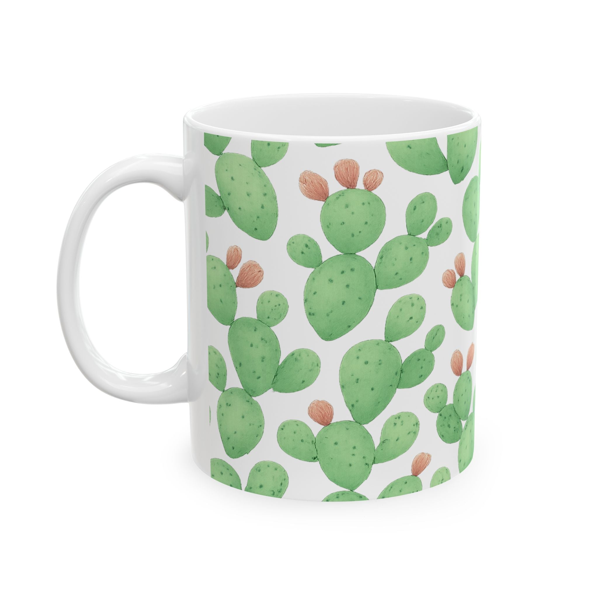 Watercolor Prickly Pear Cactus Pattern Coffee Mug | Cactus Lover Gift | Ceramic Mug