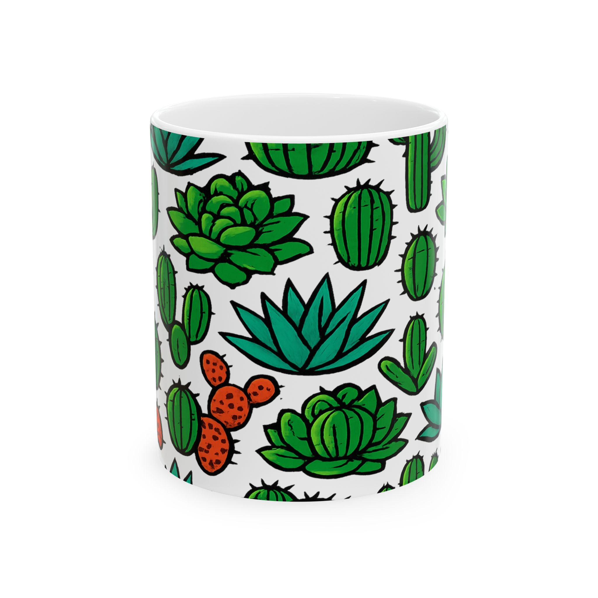 Bold Desert Garden Succulents Full Wrap Coffee Mug | Cactus Gift | Ceramic Mug