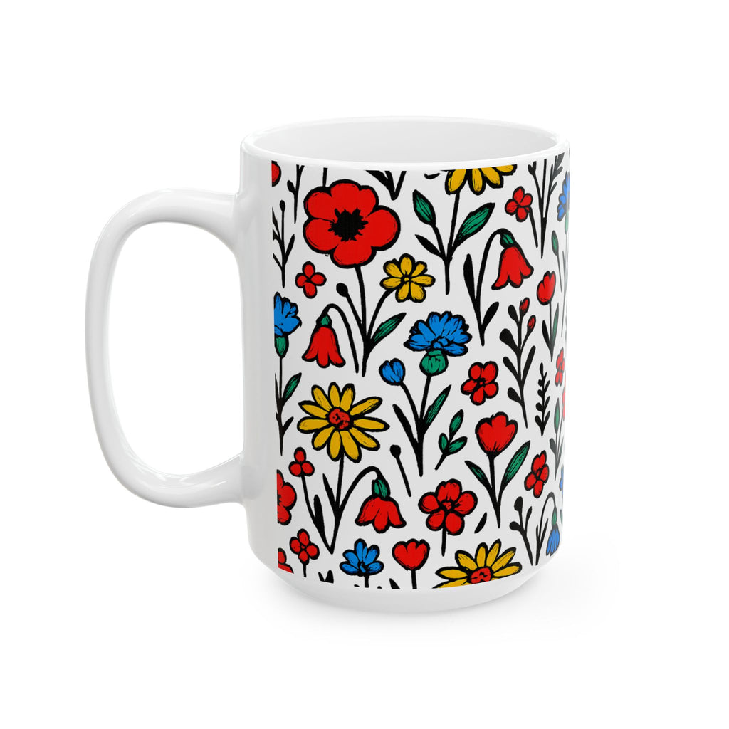 Bold Wildflower Meadow Full Wrap Coffee Mug | Flowers Gift | Ceramic Mug