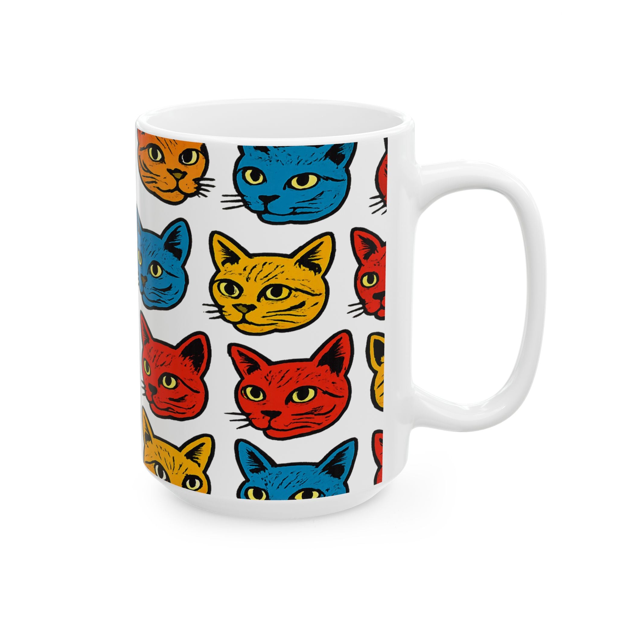 Bold Cat Faces Full Wrap Coffee Mug | Cats Gift | Ceramic Mug