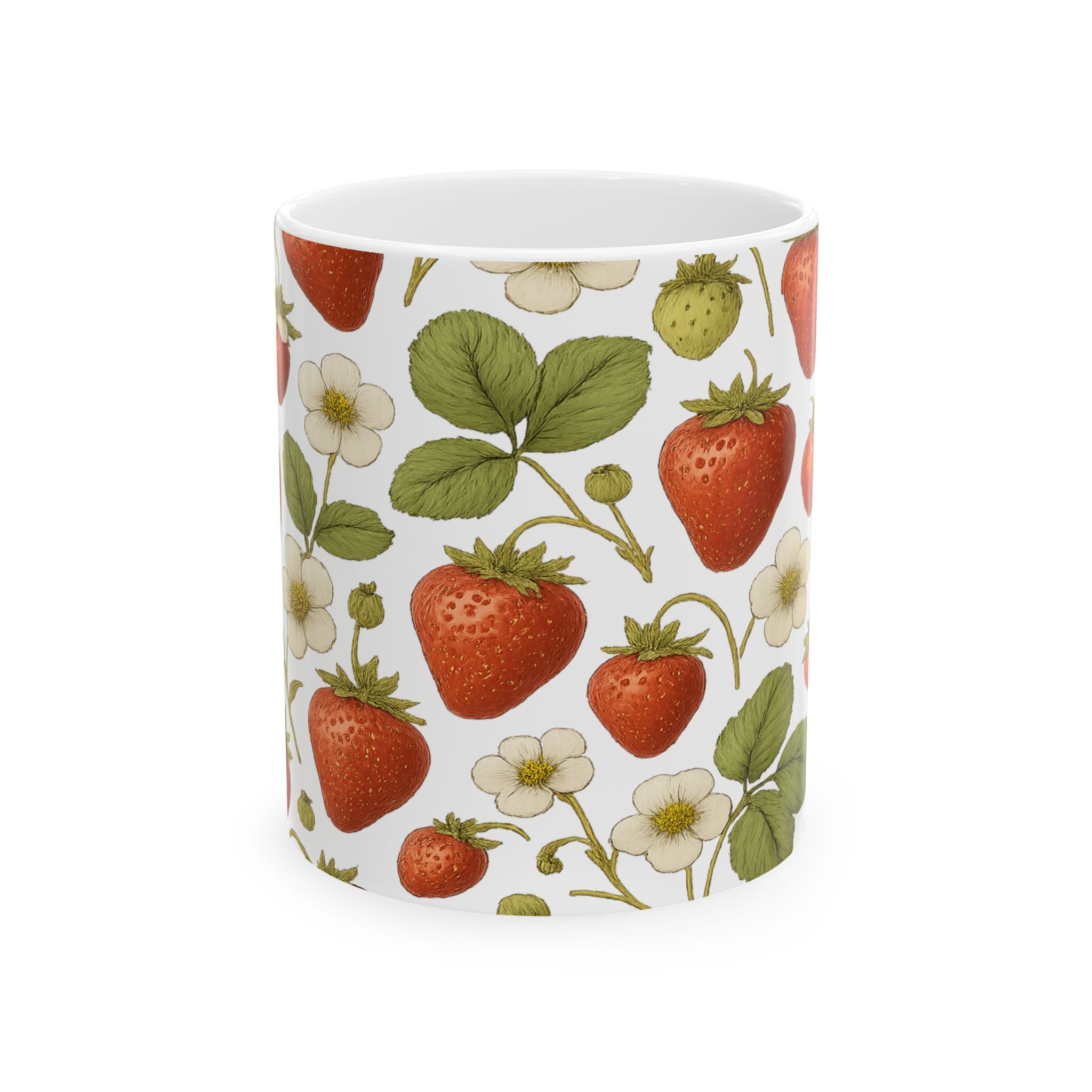 Botanical Strawberries Full Wrap Coffee Mug | Fruit Gift | Ceramic Mug