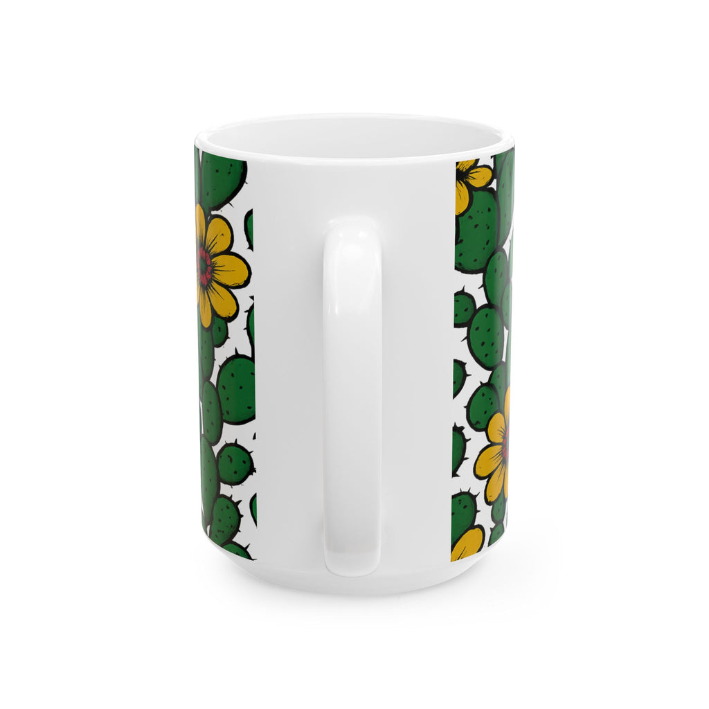 Bold Blooming Cactus Flowers Full Wrap Coffee Mug | Cactus Gift | Ceramic Mug