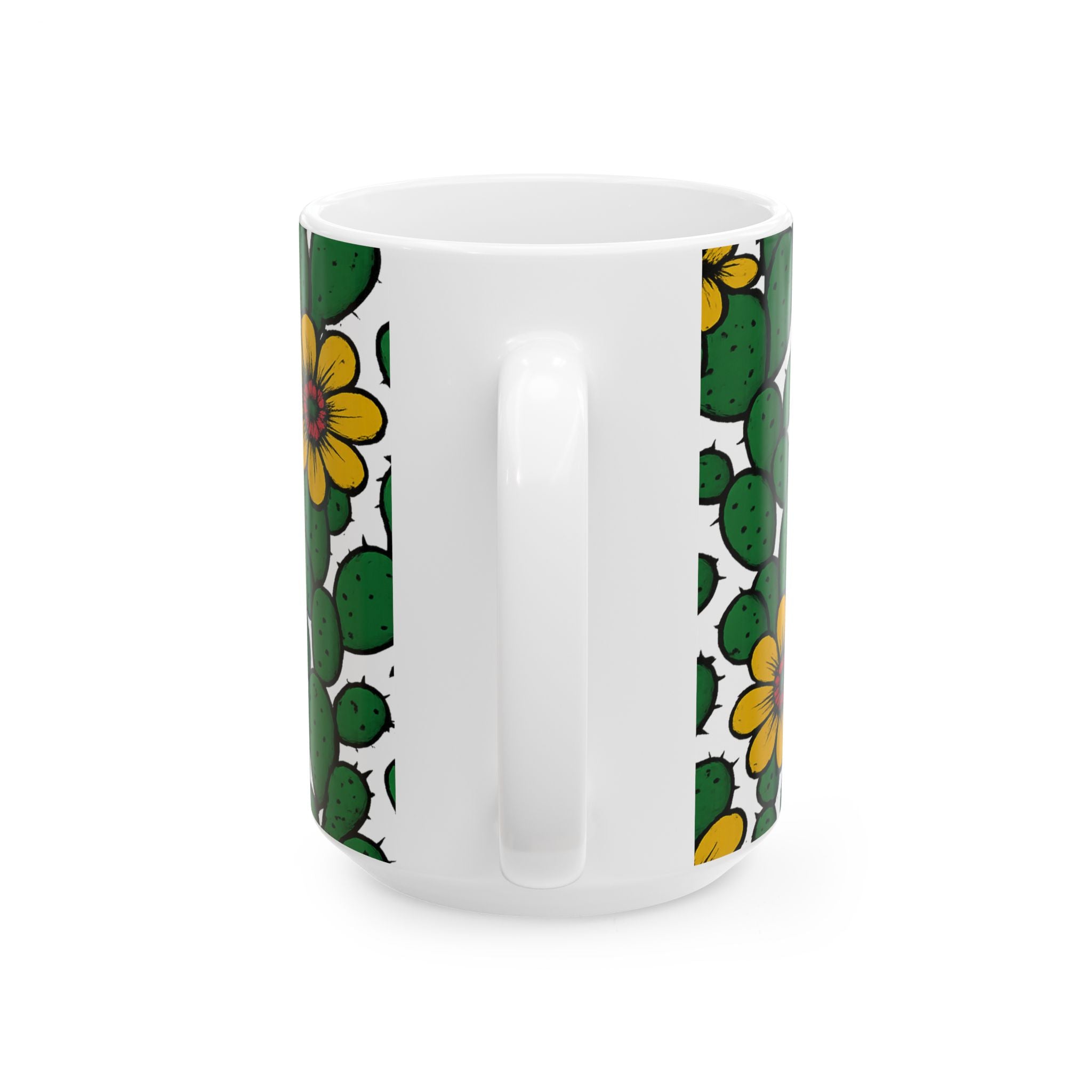 Bold Blooming Cactus Flowers Full Wrap Coffee Mug | Cactus Gift | Ceramic Mug