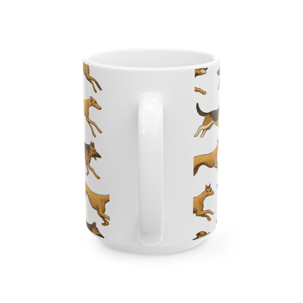 Botanical Running Dogs Full Wrap Coffee Mug | Dogs Gift | Ceramic Mug