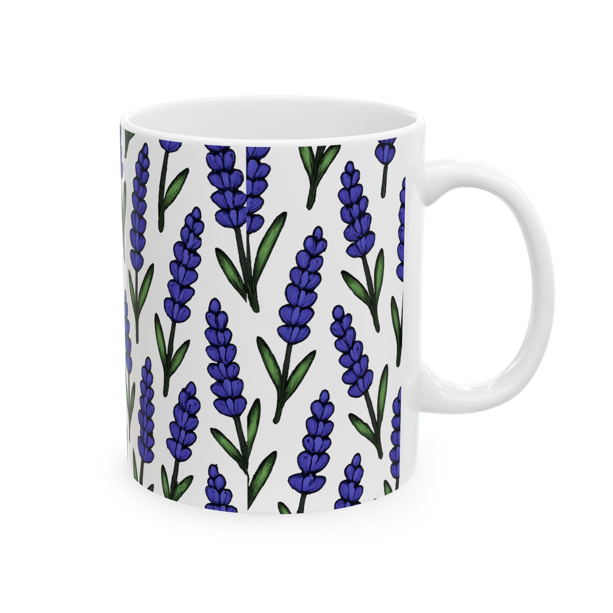 Bold Lavender Sprigs Full Wrap Coffee Mug | Flowers Gift | Ceramic Mug