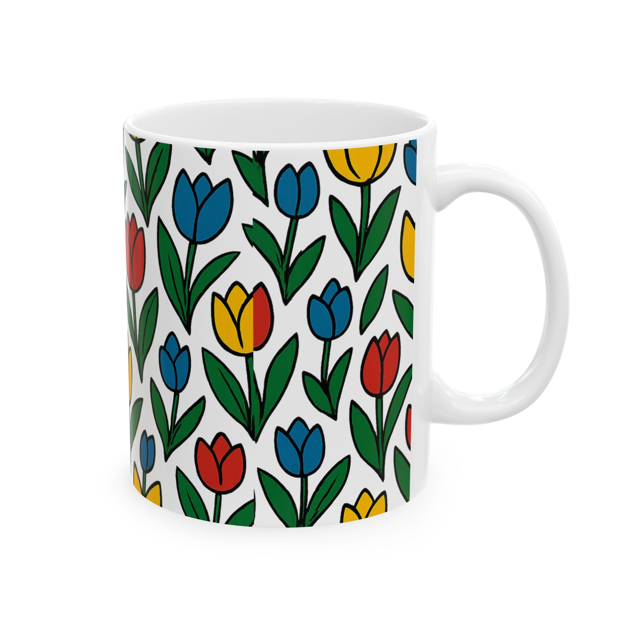 Bold Tulip Garden Full Wrap Coffee Mug | Flowers Gift | Ceramic Mug