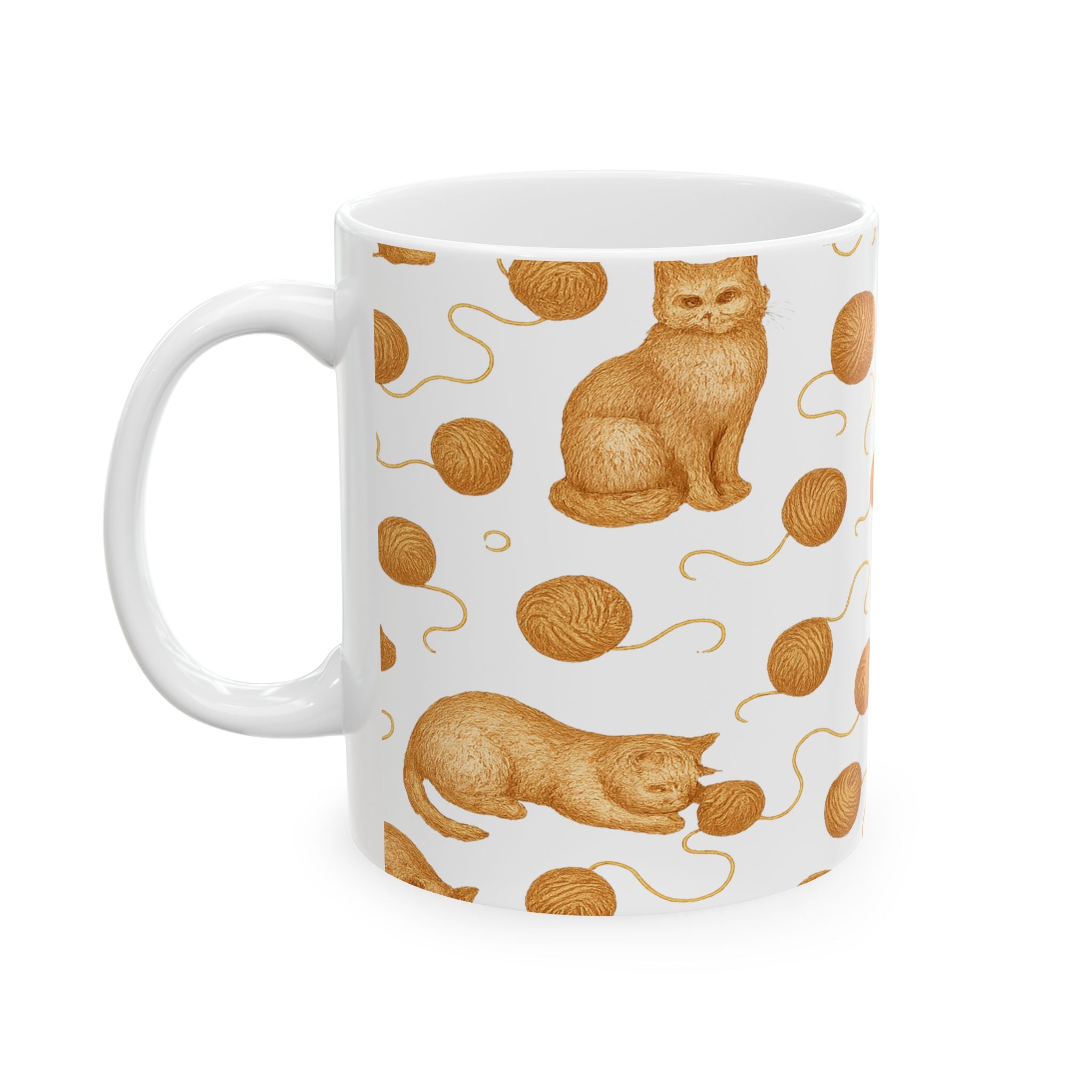 Vintage Cats With Yarn Full Wrap Coffee Mug | Cats Gift | Ceramic Mug