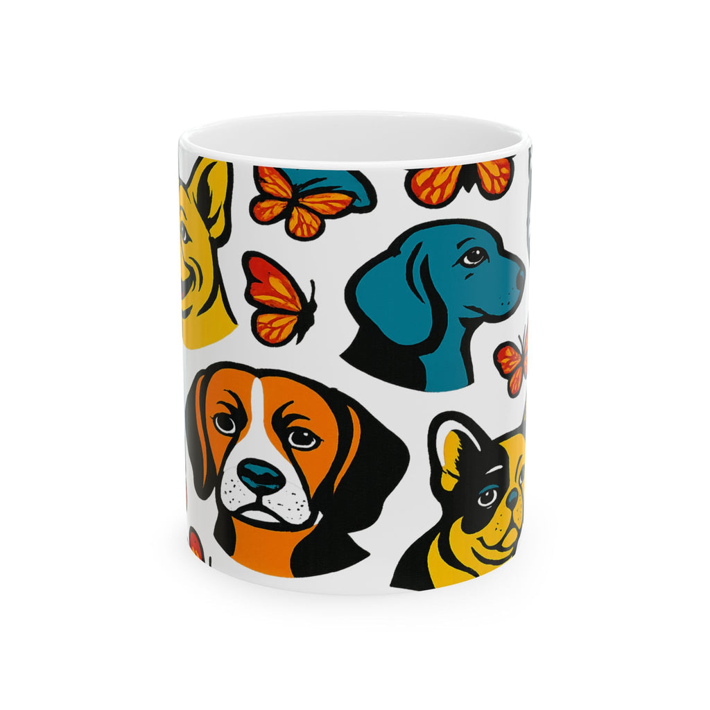 Bold Dogs And Butterflies Full Wrap Coffee Mug | Dogs Gift | Ceramic Mug