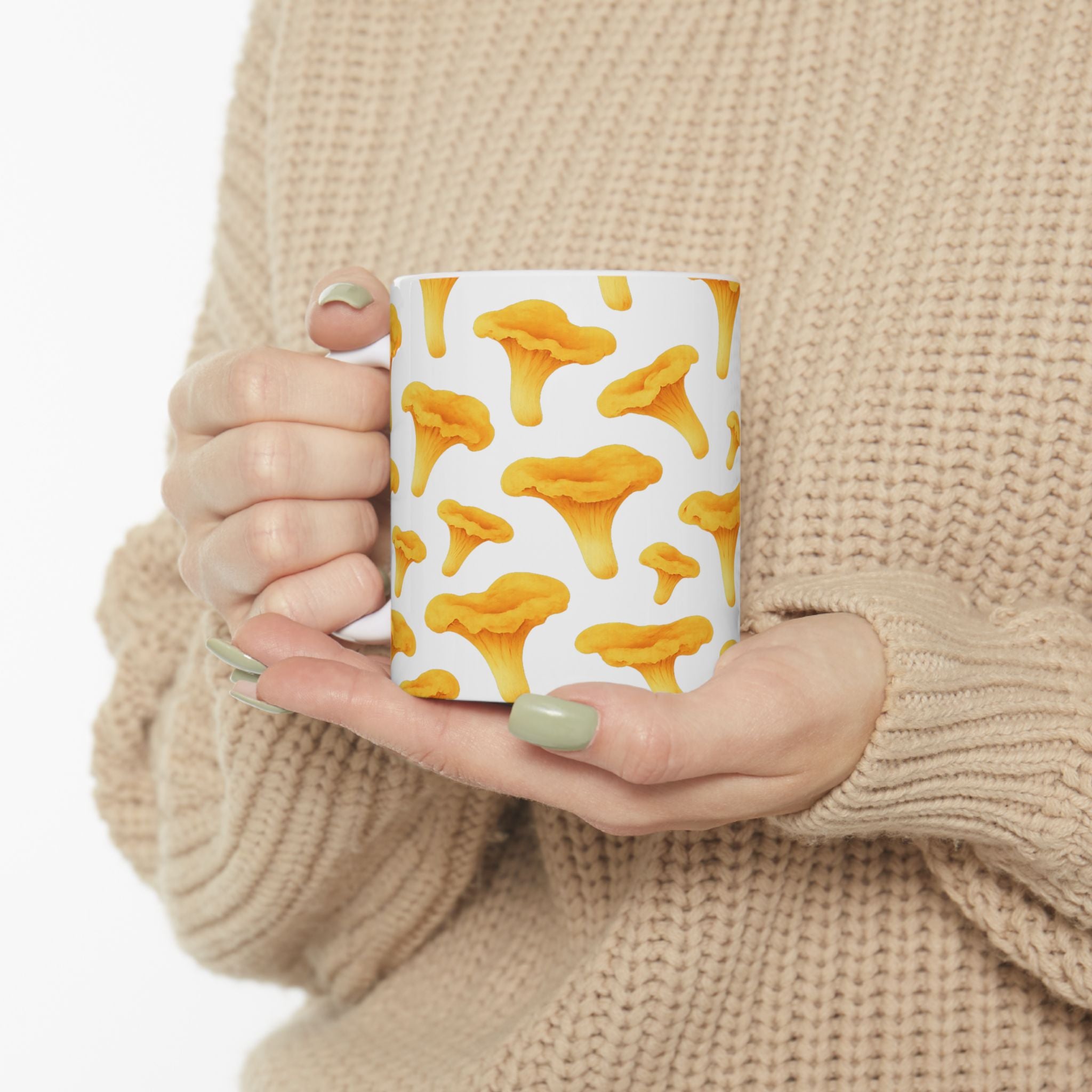 Watercolor Chanterelle Mushrooms Full Wrap Coffee Mug | Mushrooms Gift | Ceramic Mug