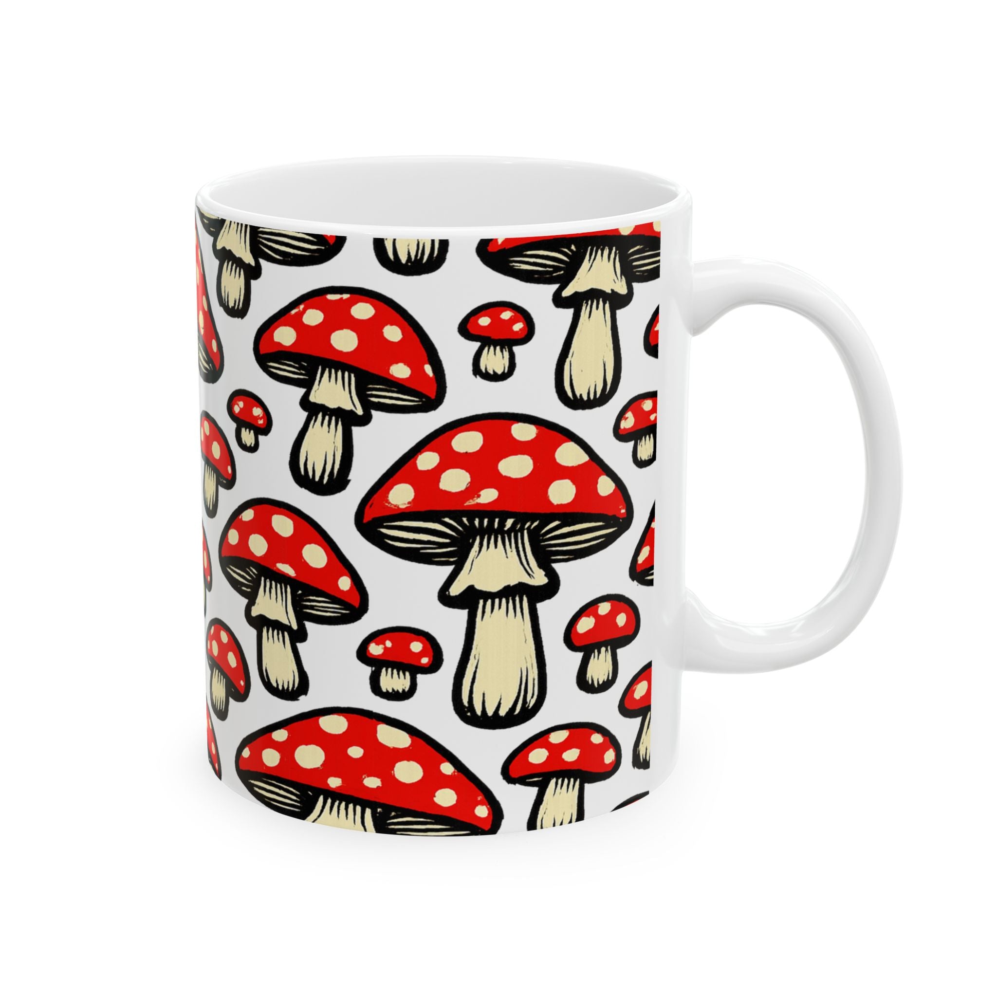 Bold Fairy Tale Mushrooms Pattern Coffee Mug | Mushrooms Lover Gift | Ceramic Mug