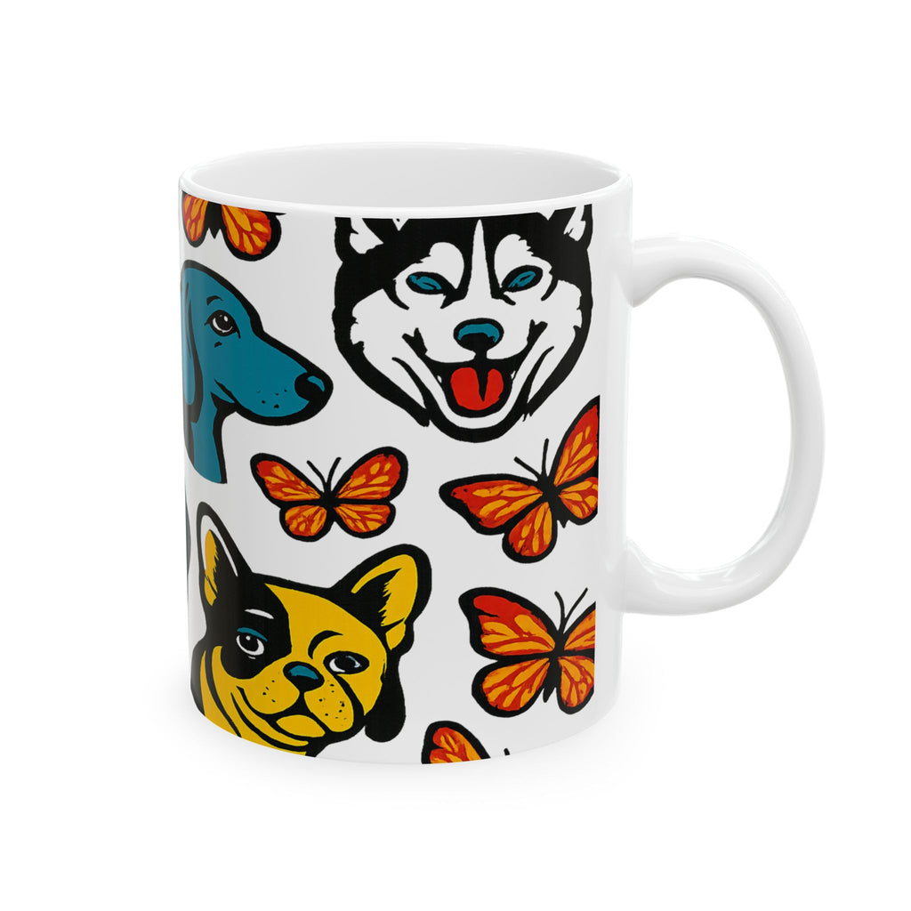Bold Dogs And Butterflies Full Wrap Coffee Mug | Dogs Gift | Ceramic Mug