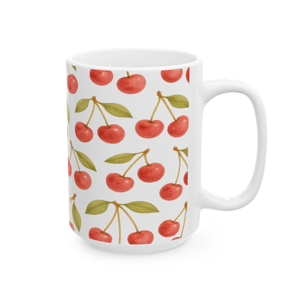 Watercolor Cherries Full Wrap Coffee Mug | Fruit Gift | Ceramic Mug