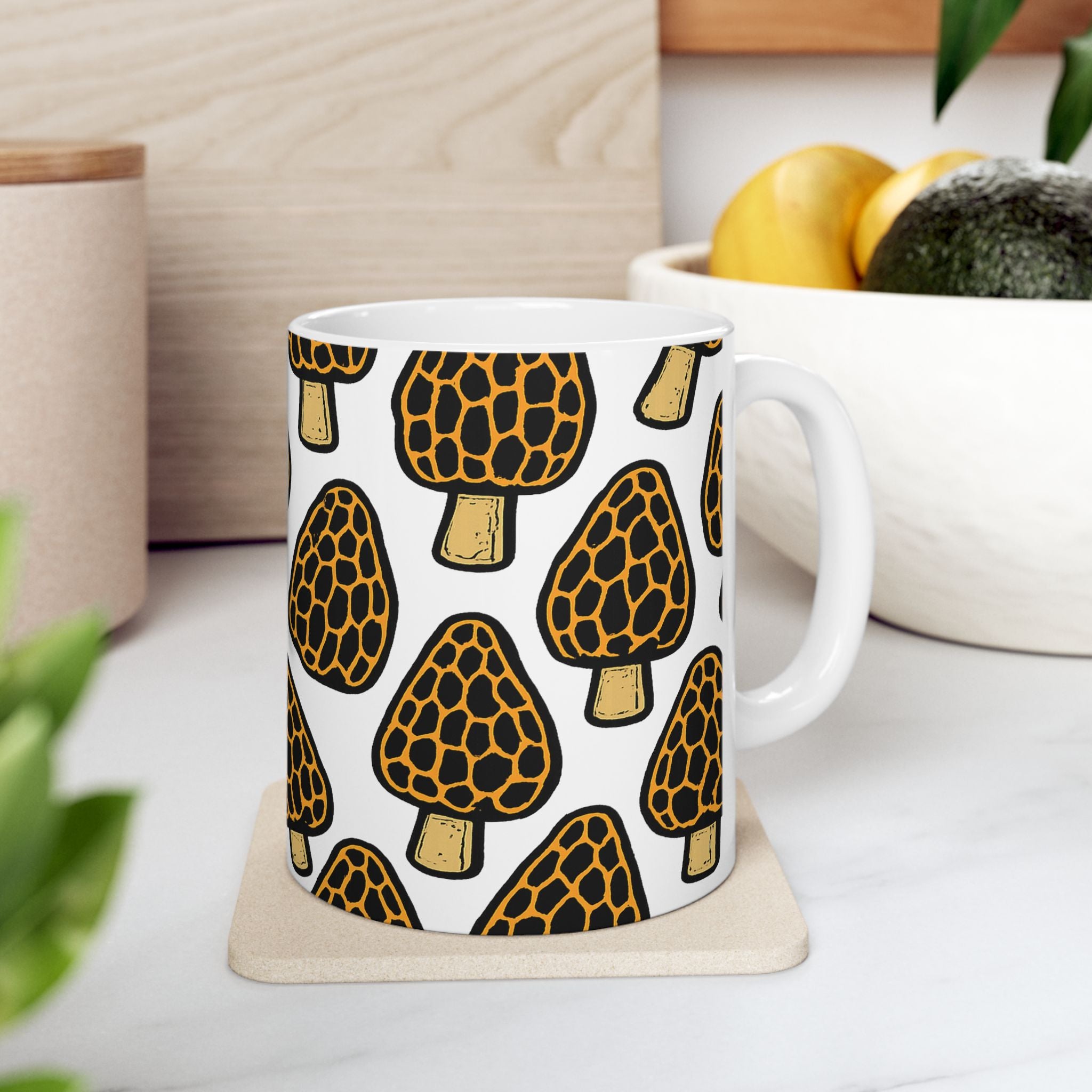 Bold Morel Mushrooms Full Wrap Coffee Mug | Mushrooms Gift | Ceramic Mug