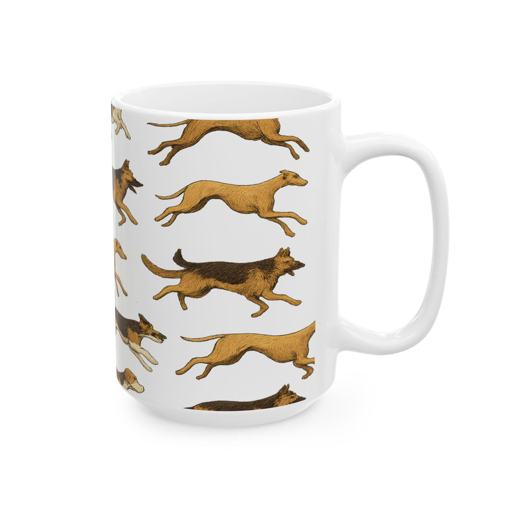 Botanical Running Dogs Full Wrap Coffee Mug | Dogs Gift | Ceramic Mug
