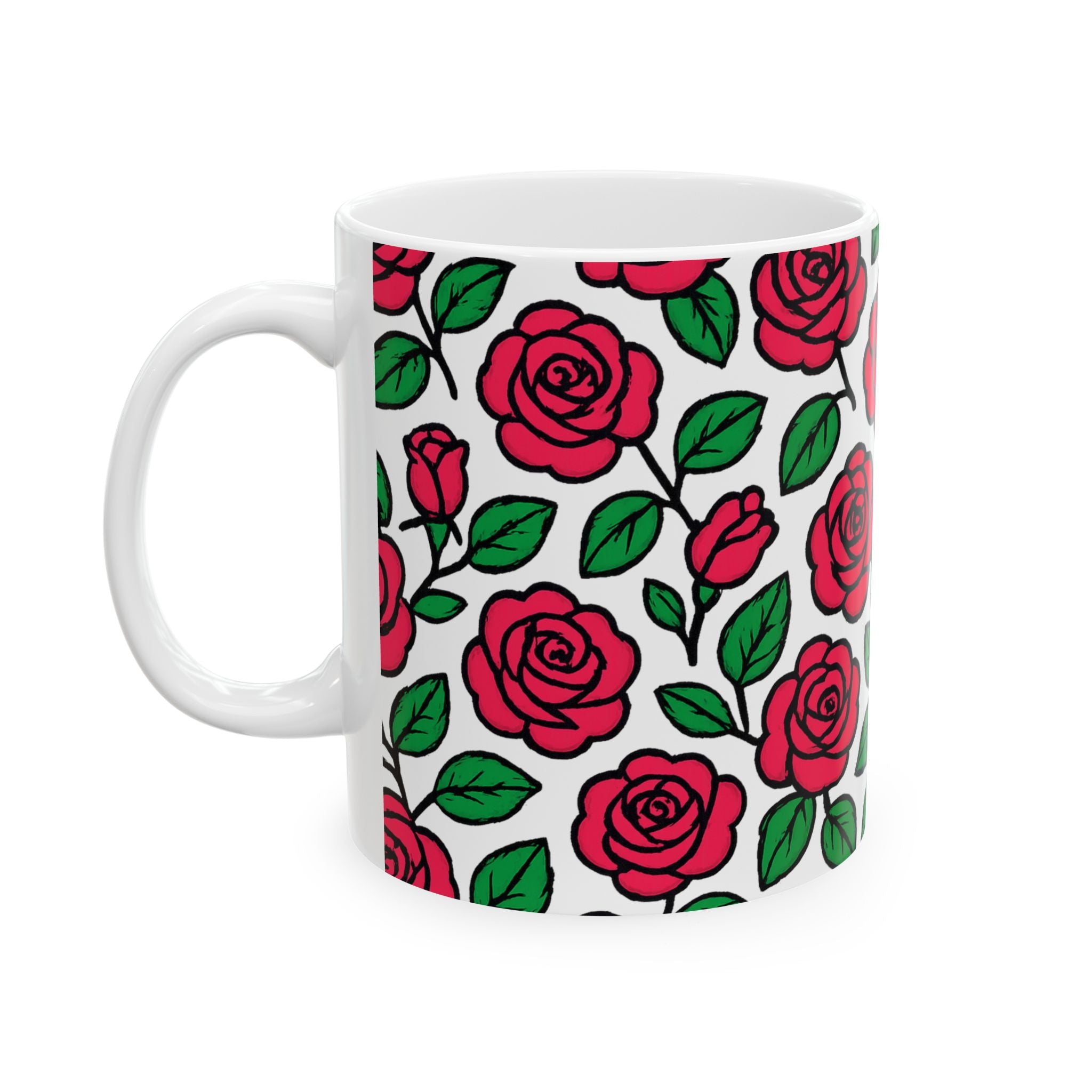 Bold Pink Rose Garden Full Wrap Coffee Mug | Flowers Gift | Ceramic Mug