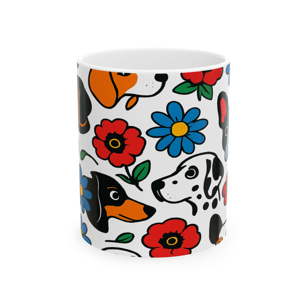 Bold Dogs And Flowers Full Wrap Coffee Mug | Dogs Gift | Ceramic Mug