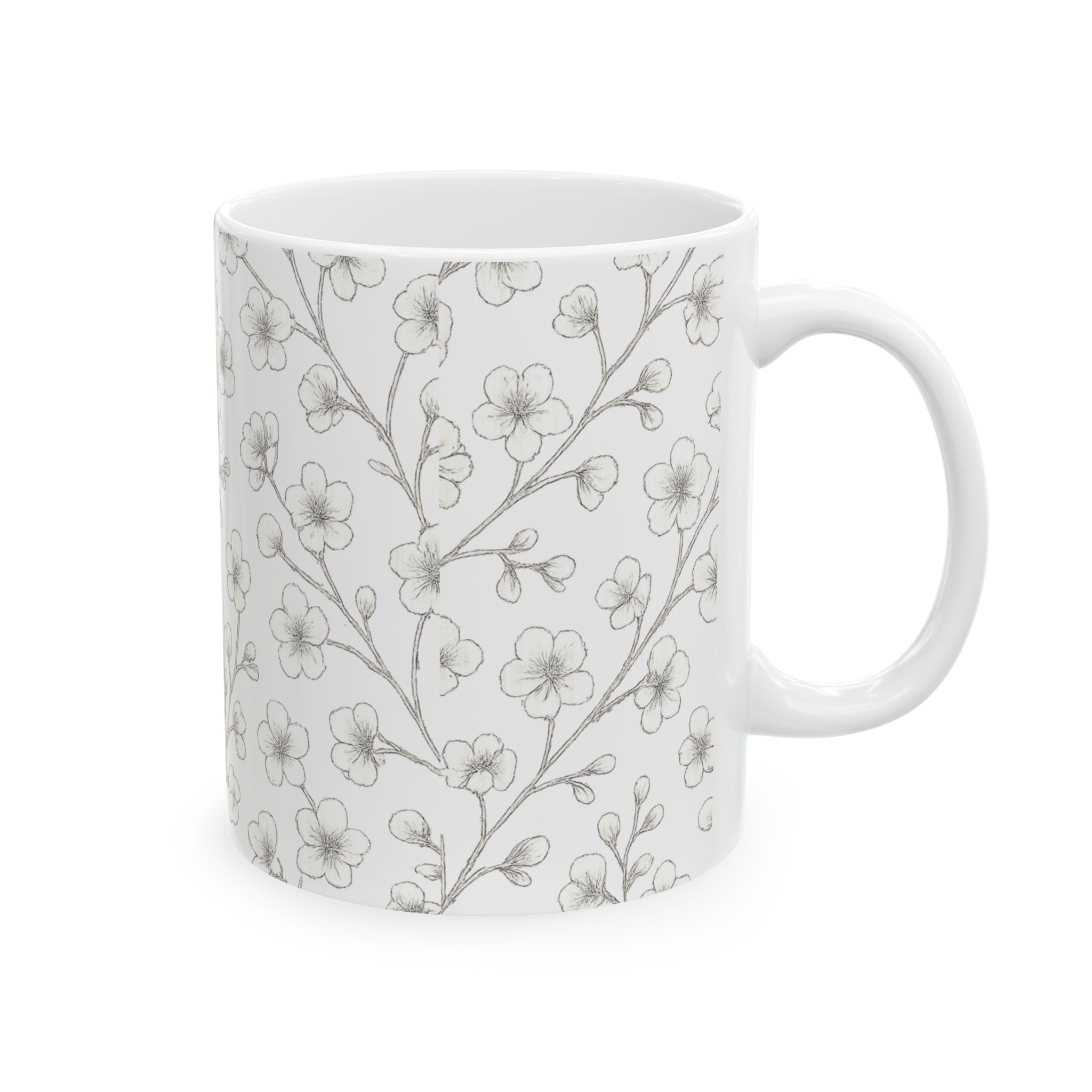 Delicate Cherry Blossom Branches Full Wrap Coffee Mug | Flowers Gift | Ceramic Mug