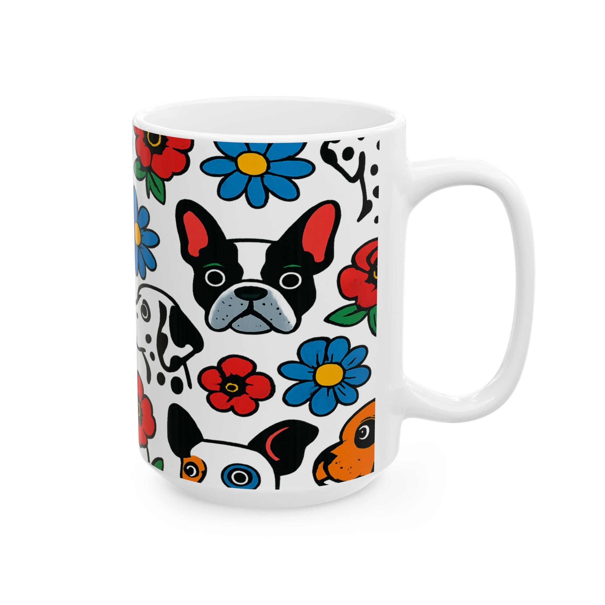 Bold Dogs And Flowers Full Wrap Coffee Mug | Dogs Gift | Ceramic Mug