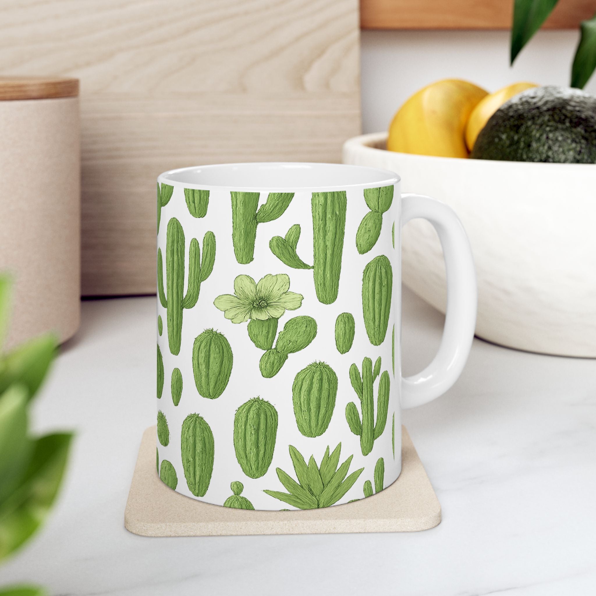 Botanical Mixed Cactus Collection Full Wrap Coffee Mug | Cactus Gift | Ceramic Mug
